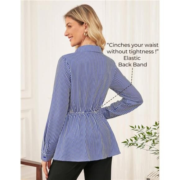 Peplum Tops Tie Front Striped Blouse Blue - Picture 4 of 6